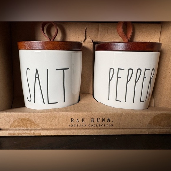Rae Dunn White Salt and Pepper Containers with Wooden Lids - Picture 1 of 2